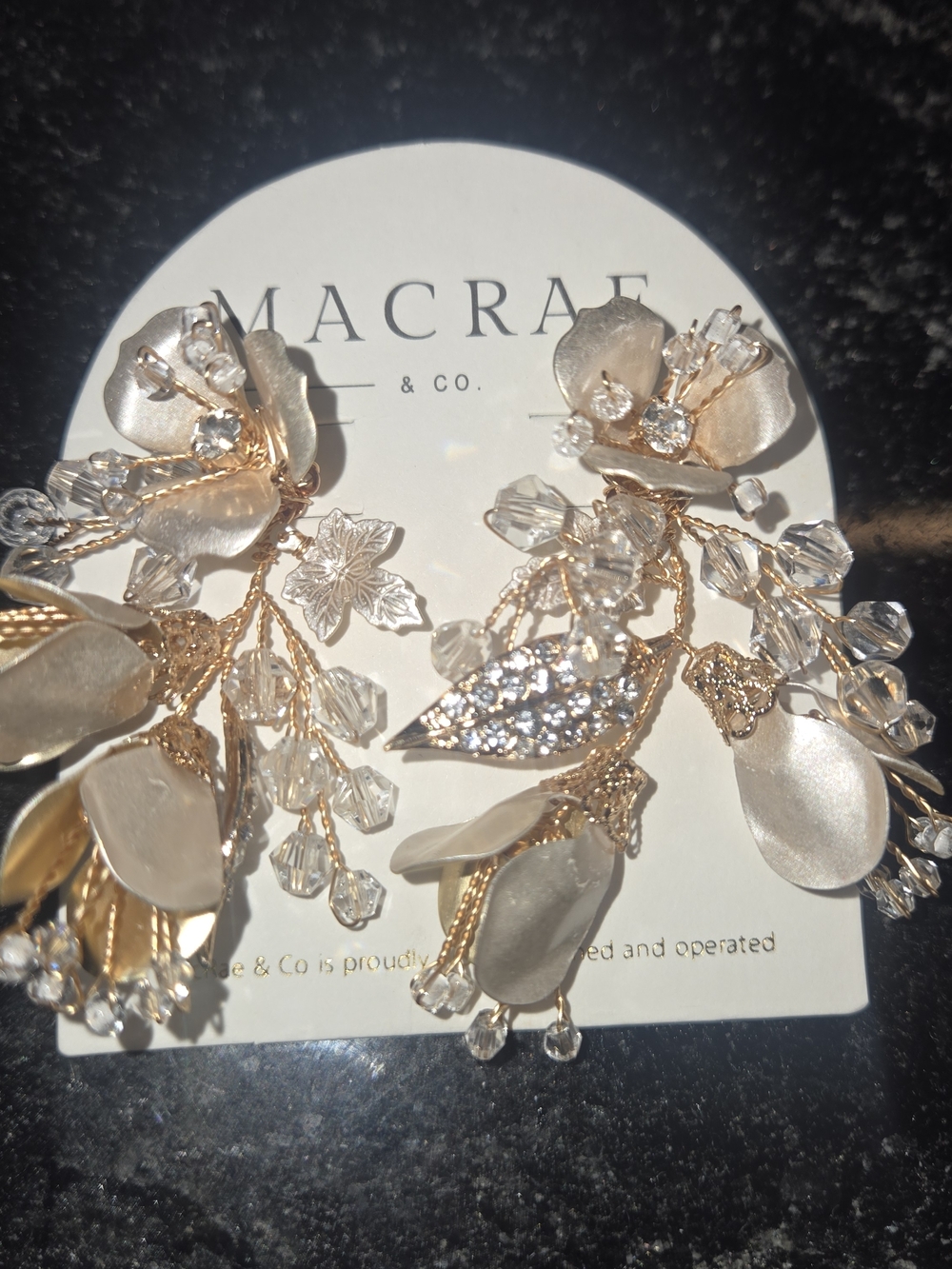 Macrae Gold and Pearl Floral Crystal Drop Earrings